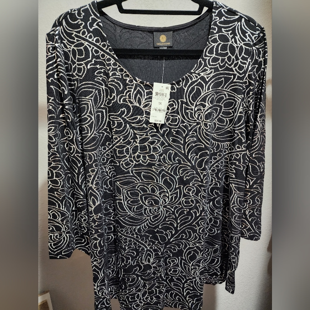 Black long sleeve top with silver detail size 1